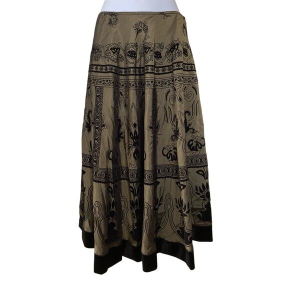 Vintage J.B.S. 90s Y2k Olive Black Velvet Romantic Preppy Goth Boho Skirt S/4 - Picture 1 of 6